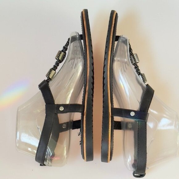 SOREL Women's Black Leather Beaded Sandals Ankle Strap Rubber Sole Size 7 - Picture 5 of 9
